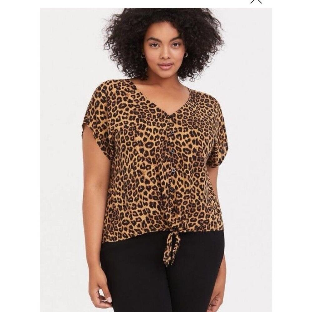 NEW Torrid 4 Leopard Print Dolman Midi Top With Tie Front Women’s‎ Plus 4X